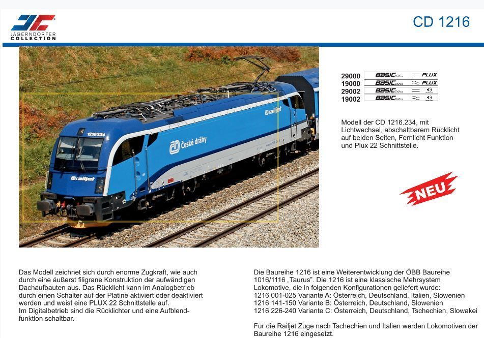 Jägerndorfer HO Elektrolokomotive Railjet CD 19002